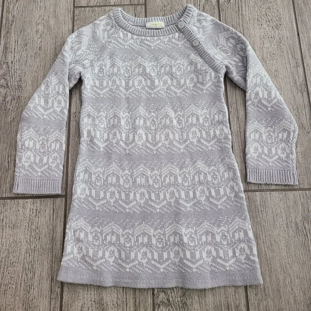 🏷 3/$15 or 5/$20 Crazy 8 Girls Knit Sweater Dress Gray White Pattern Size 5T